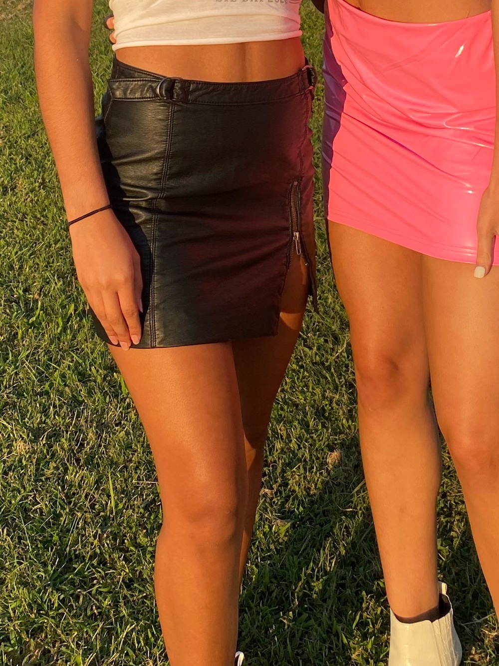 Free People Black Faux Leather Mini Skirt with Zip Detail